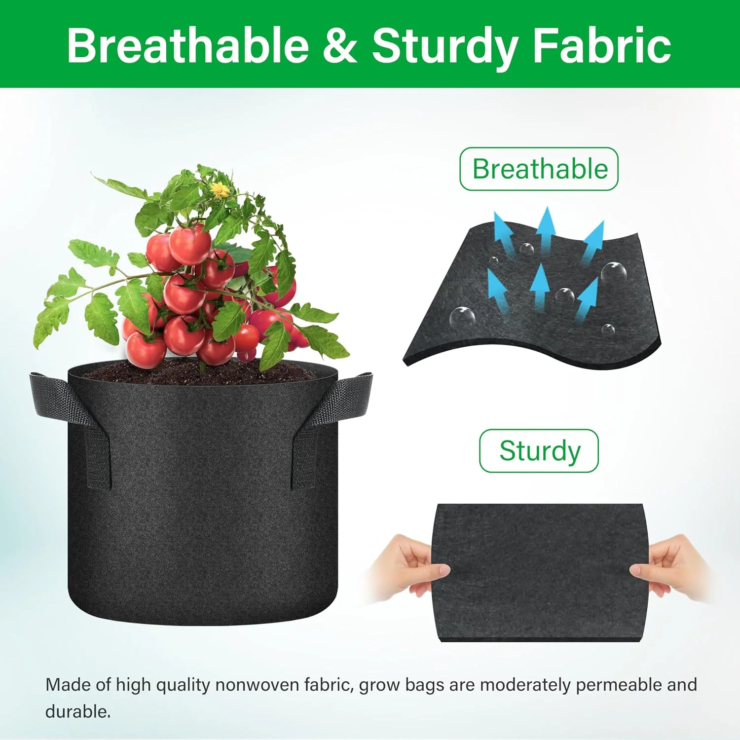 5 Gallon Plant Grow Bag With Handles, Breathable Non‑Woven Fabric Lightweight Garden Pot, For Vegetables Flowers Potatoes Tomato