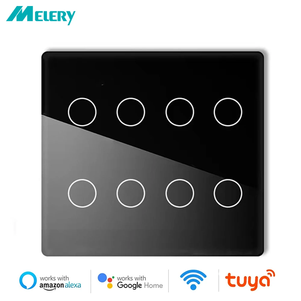 Melery Brazil 4x4 Switch 4/6/8Gang Tuya Wi-Fi Smart Life Light Wall Touch Sensor Glass Panel Remote by Alexa Dot Google Home