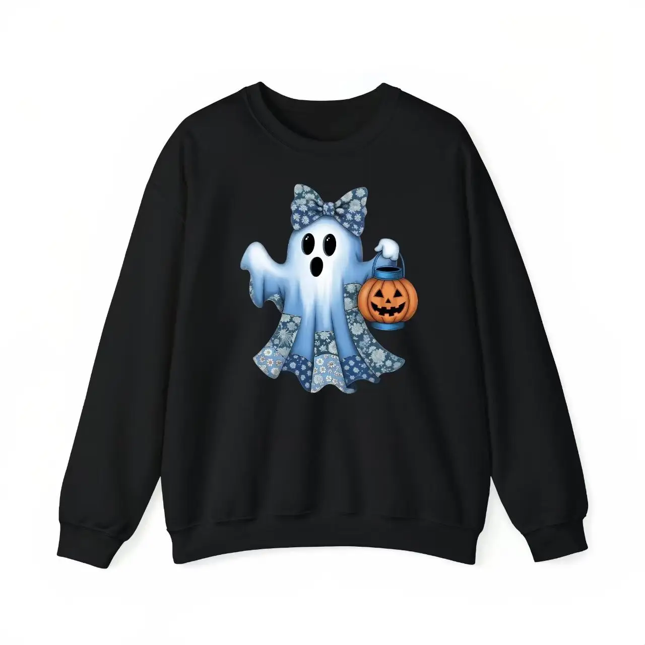 

Cute Halloween Ghost Sweatshirt, Plaid Bow Pumpkin Graphic Pullover, Aesthetic Crewneck Top, Autumn Spooky Season Jumper