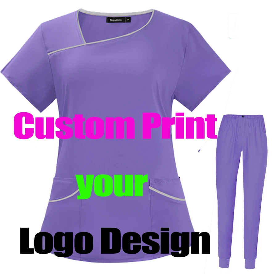 Custom Printing Logo Pet Scrubs Uniform Grooming  Thin Sets Mujer Beauty Spa Work clothes Suits Medical Summer Scrubs Tops Pants