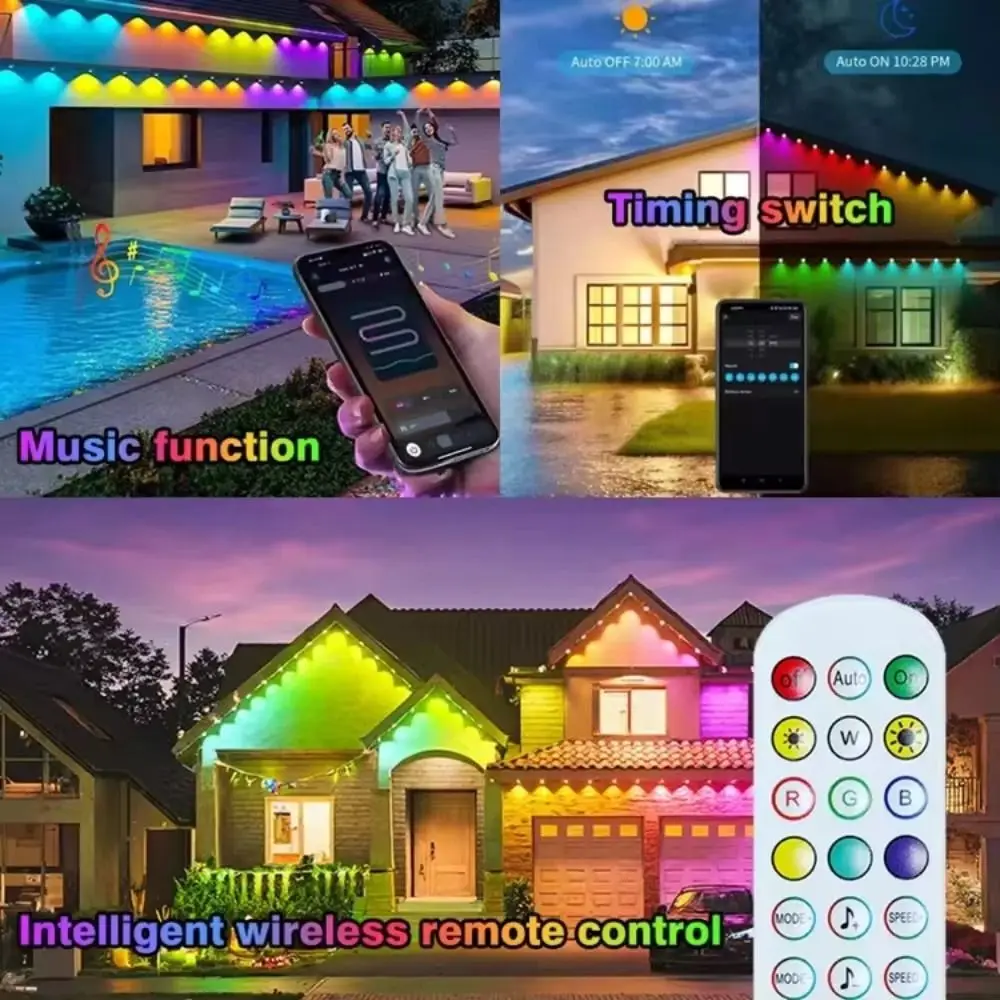 Remote Control Waterproof RGB Lights App Remote Control IP67 Eaves Lights Bluetooth Smart LED Lights Home Decor