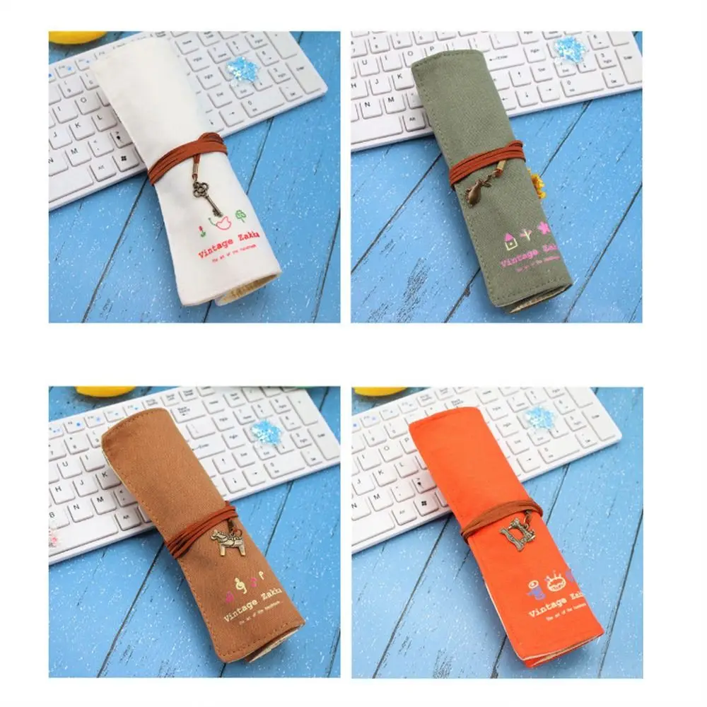 12 Holes Pencil Case Roller Pencil Pouch Pen Bag Roll Up Pen Bag Retro Style Cosmetics Bag Roll Pencil Bag Stationery