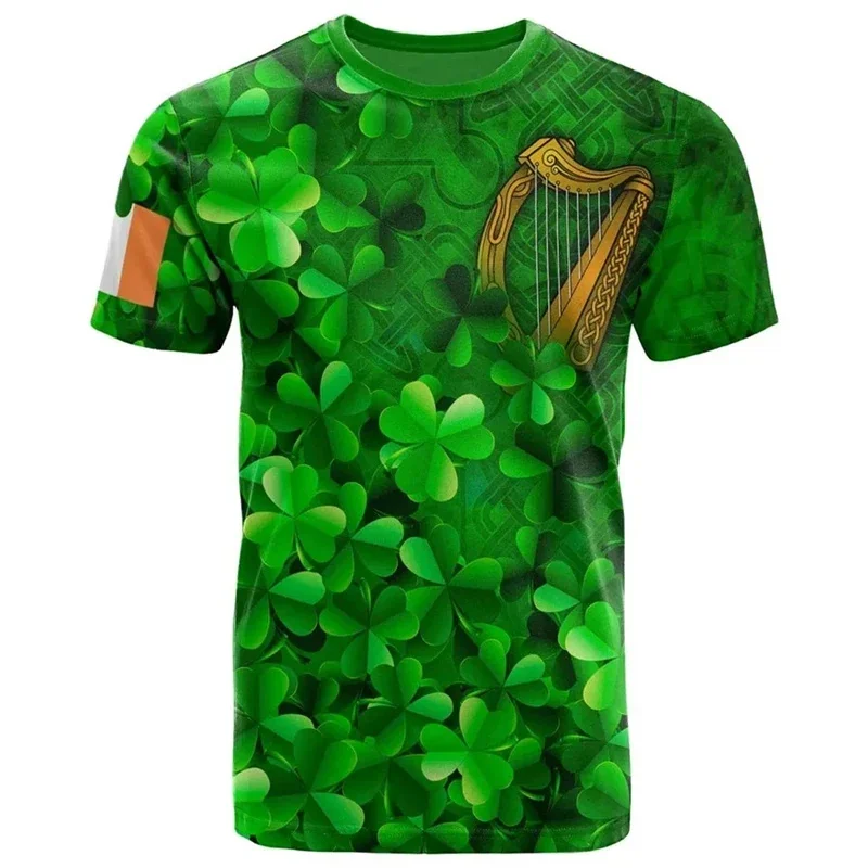 New Summer 3D Ireland Shamrock Printing T Shirt Eire Spiritual Totem Graphic T-shirts For Men Children Fashion Short Sleeves Top