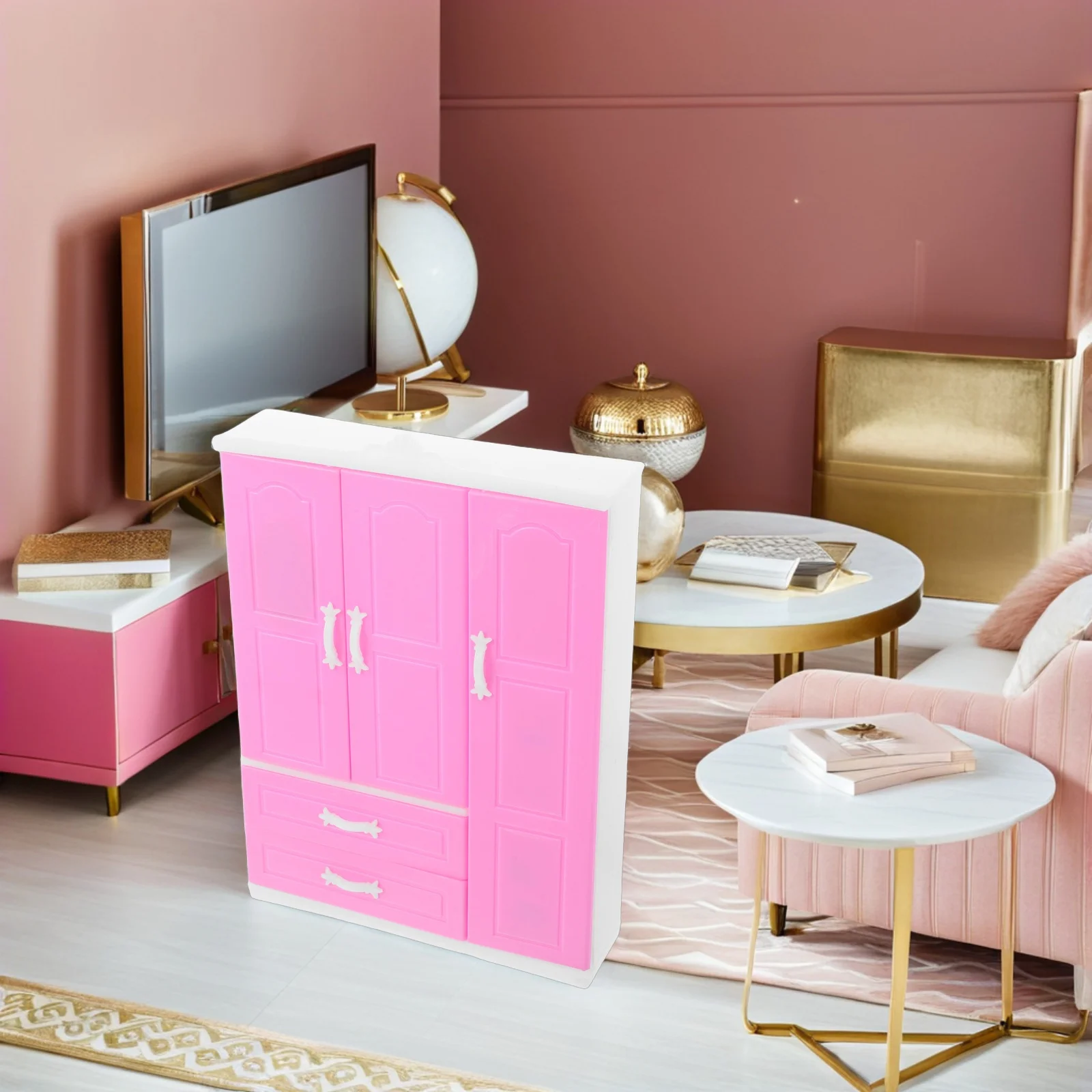 

Miniature Dollhouse Wardrobe Closet Princess Style Multi-Compartment Cabinet for Clothes Accessories Bedroom Decor