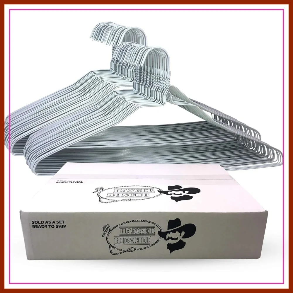 

200 Pack 18" White Wire Metal Clothes Hangers, Non-Slip Coated Steel, Space Saving for Shirts, Pants, Skirts