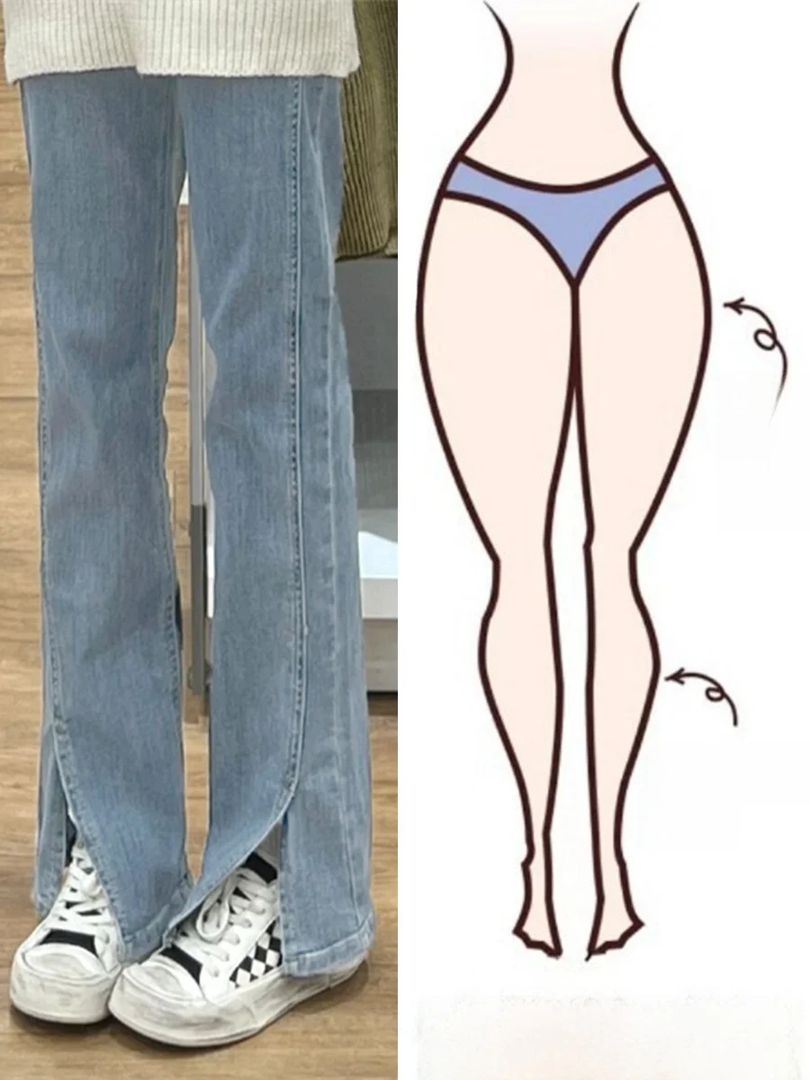 High Waist Straight Leg Jeans Women's Spring Autumn plus Size Pear Shape Slimming Split Trousers Versatile Loose Wide Leg Jeans