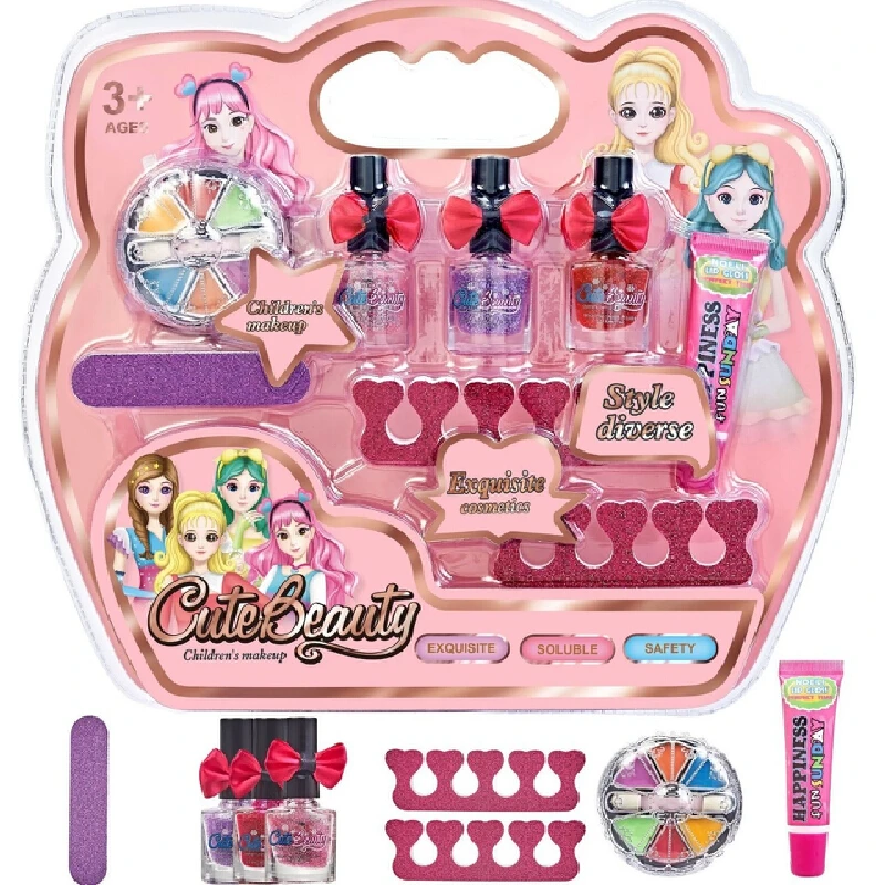 Esmalte de uñas para niñas y niños, conjunto de aplicación de maquillaje, pequeña princesa, casa de juego, maquillaje, regalos de Navidad y Año Nuevo