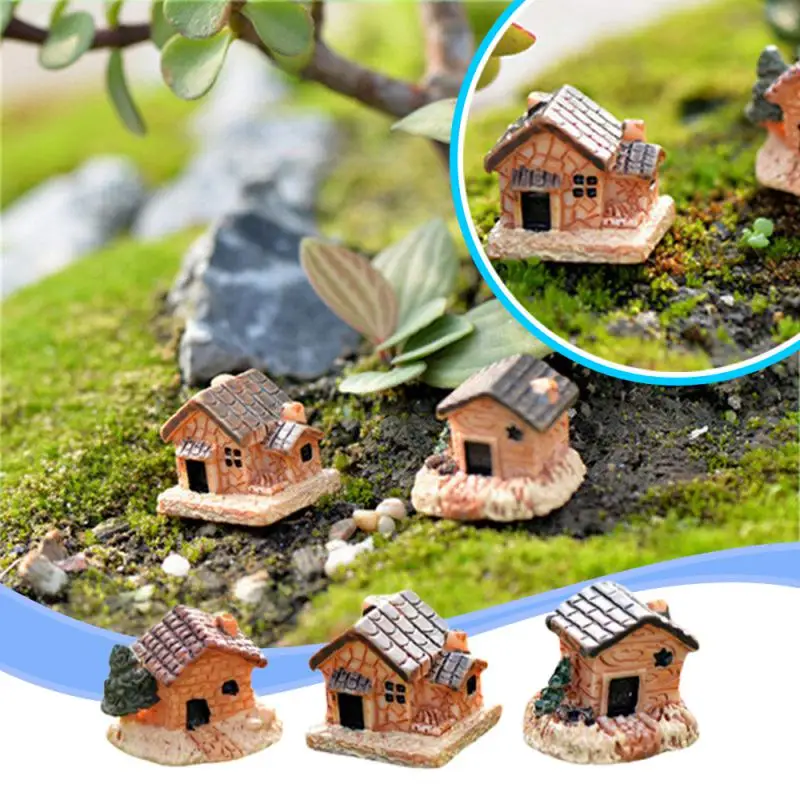 Mini Small House Cottages Toys Craft Figure Moss Terrarium Fairy Garden Landscape Fence House Micro Landscape Ornament Decor