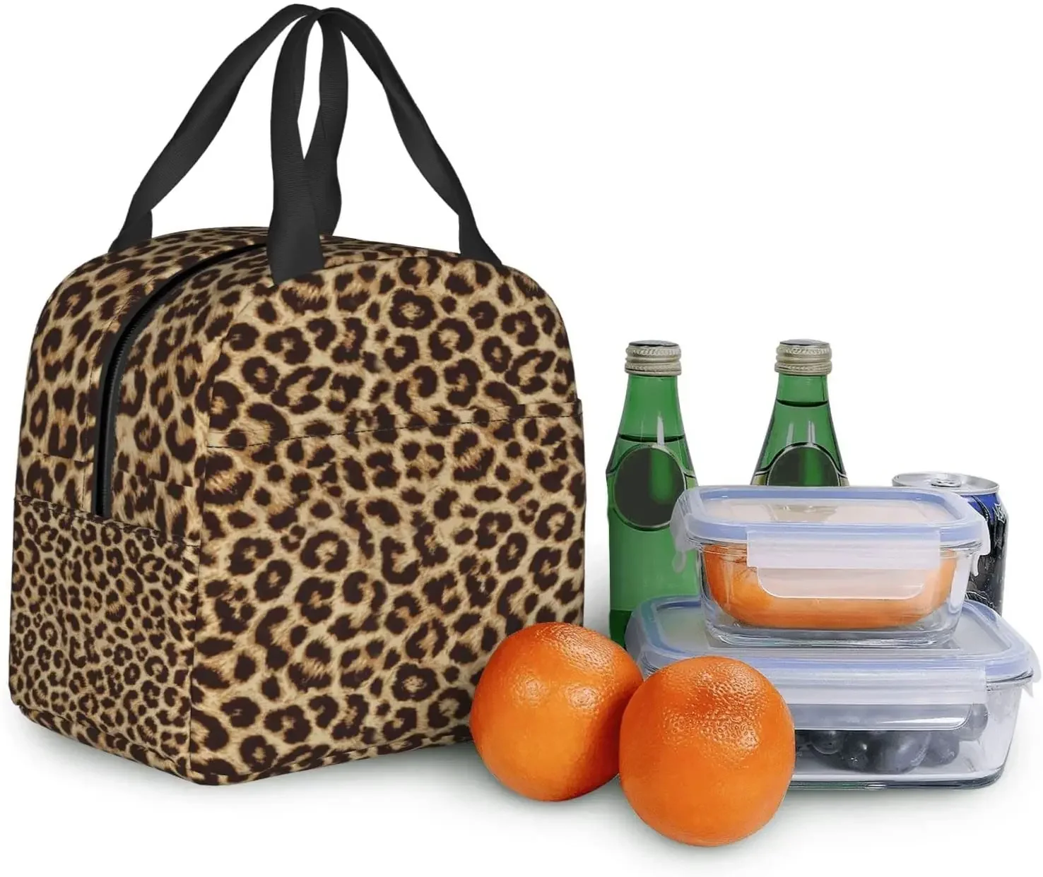 Leopard Print Lunch Bag Insulated Reusable Lunch Box Thermal Tote Bag Container Cooler Bag for Women Men Travel Picnic Beach