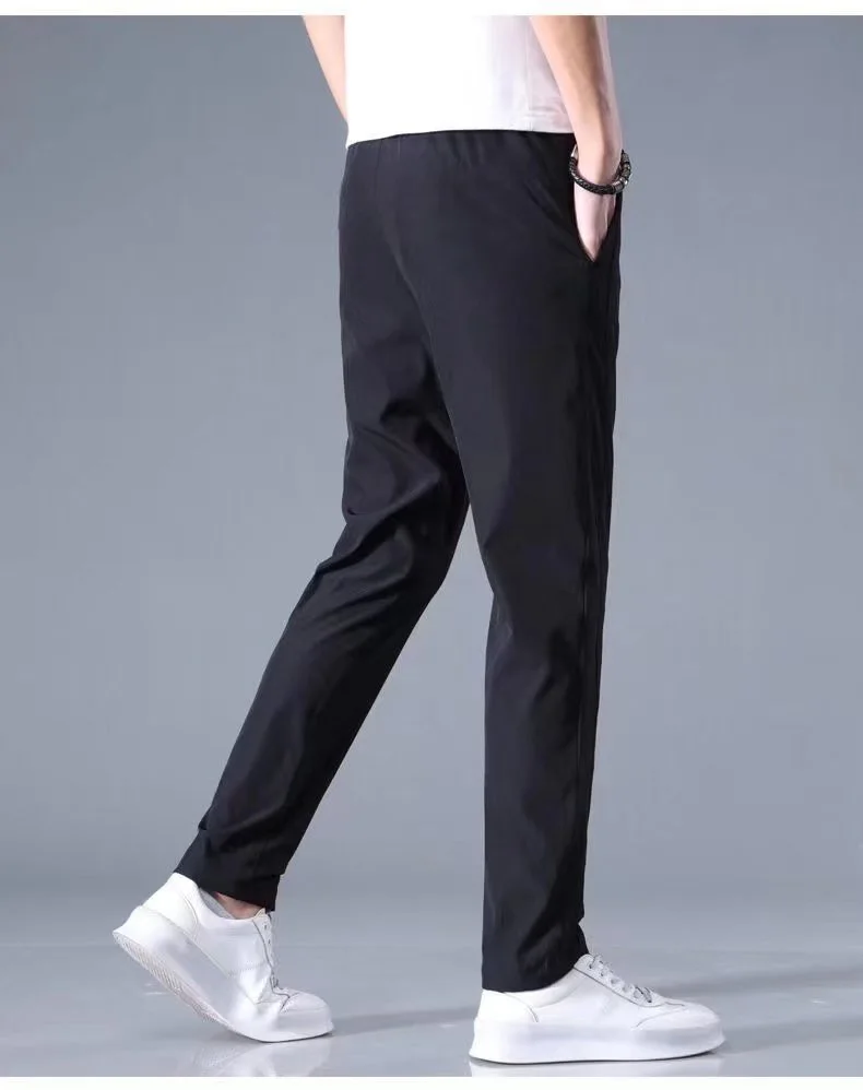 Summer Men's Ice Silk Sports Pants Quick Dry Stretch Breathable Casual Straight Fit Trousers for Active Wear