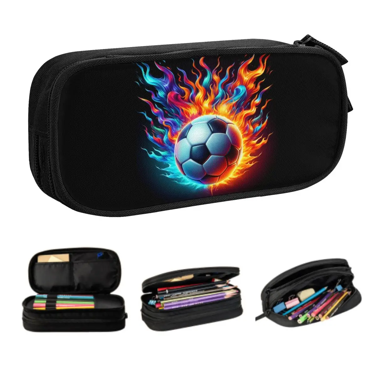 Customized Burning Football Soccer Korean Pencil Case Girl Boy Large Storage Flames Flaming Pencil Box Students Stationery