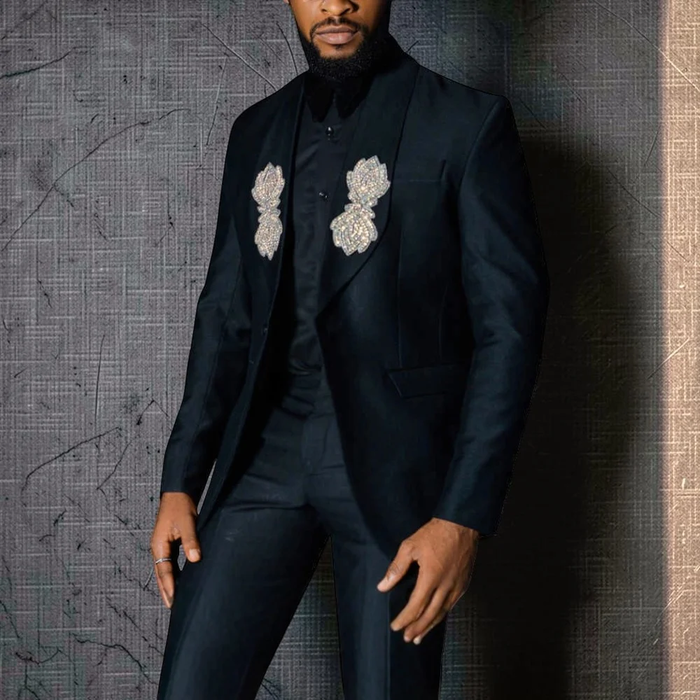 

Beaded Formal Suits for Men 2 Pieces Shawl Lapel Prom Male Fashion Blazer with Pants Custom Made Wedding Groom Tuxedo