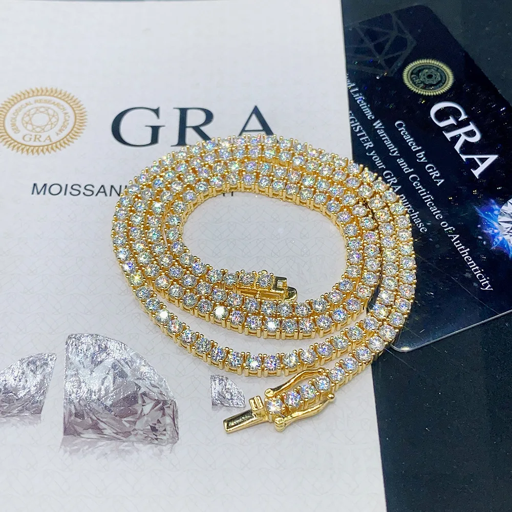 

Moissanite Tennis Chain Necklaces S925 Necklaces For Women Pass Diamonds Tester Iced Out Tennis Chain Hip Hop Jewelry GRA