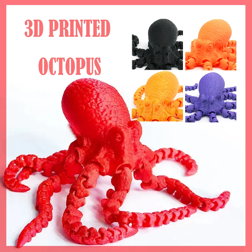 3D Printed Octopus Model Figurines Toys Like Life Animals Multi-Jointed Fishbowl Setting Decorative Desktop Ornament Kids Gifts