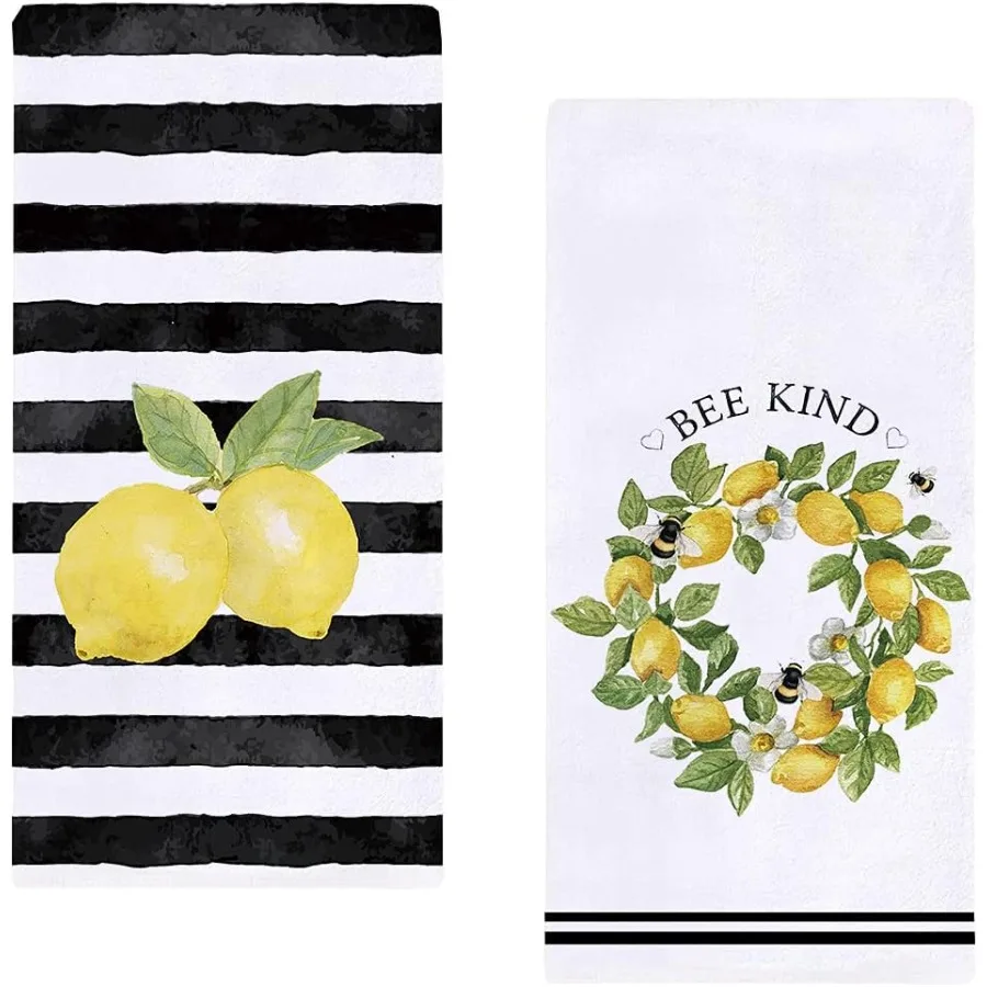 

Набор из 2 акварельных полосок, кухонное полотенце с лимоном, 18 x 28 Ih, сезонный весенний венок, чайные полотенца, ткань для посуды для приготовления пищи, выпечки
