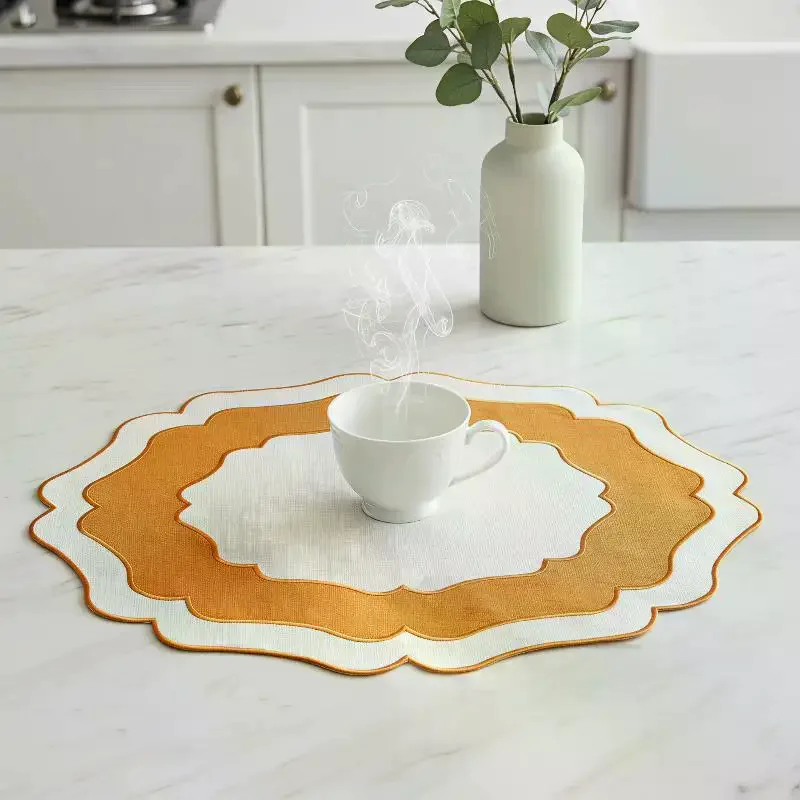 Textured Scalloped Linen Placemat Machine Washable Wrinkle Free Dining Table Mat For Home Farmhouse Use