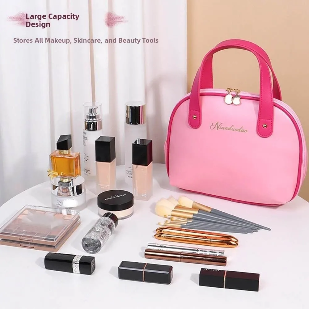 Large Capacity PU Cosmetic Bag Storage Container Dopamine Color Handheld Make Up Bag Waterproof With Compartments Washing Bag