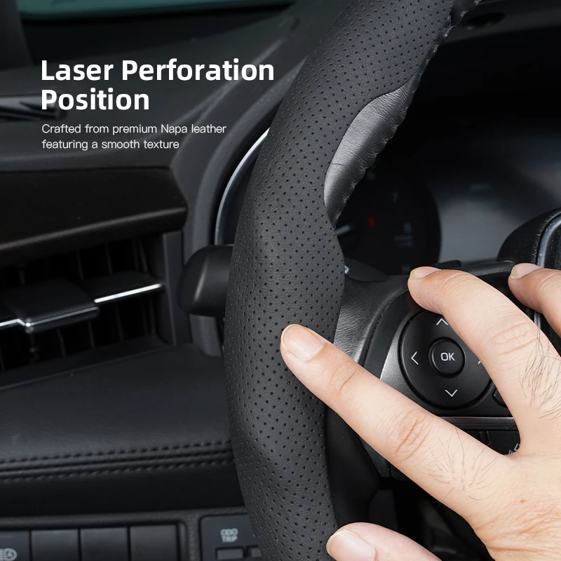 Auto-Lenkradbezug, atmungsaktiver und rutschfester Ledergriffbezug für VW Golf T‑Roc Tiguan Polo Passat T‑Cross Taigo ID.4 – Detail 6