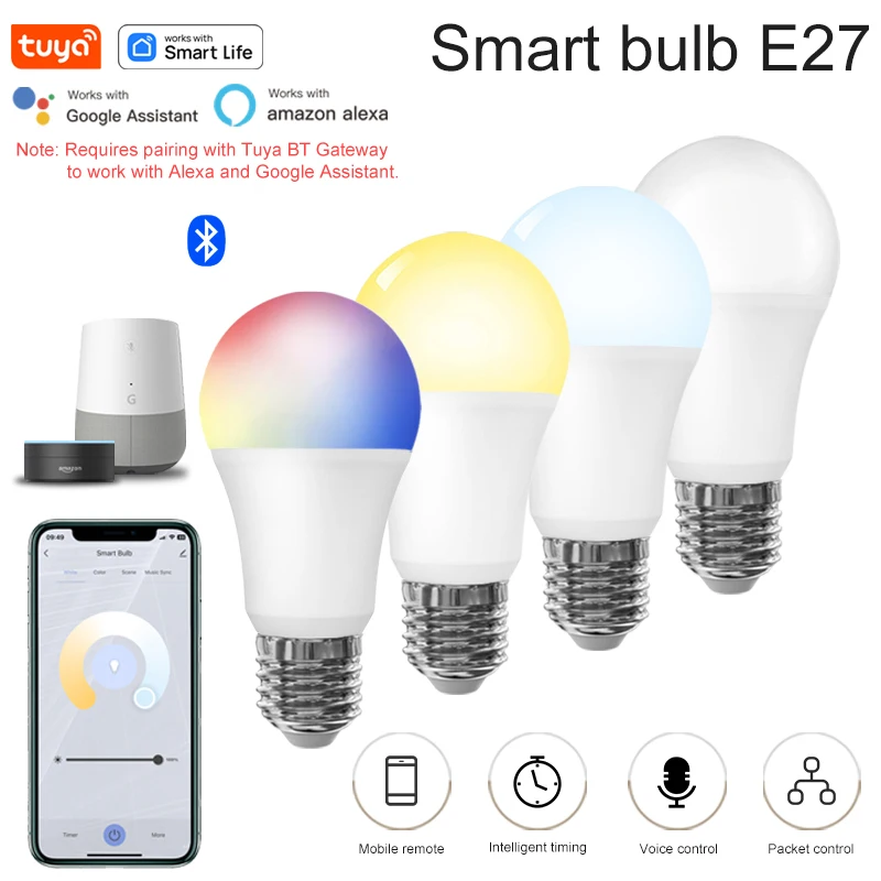 Corunsmar Tuya Bluetooth Smart Lampadine A19 E26/27 RGBCW Luce dimmerabile Lampada a LED Vita intelligente Voce Funziona con Alexa Google Home