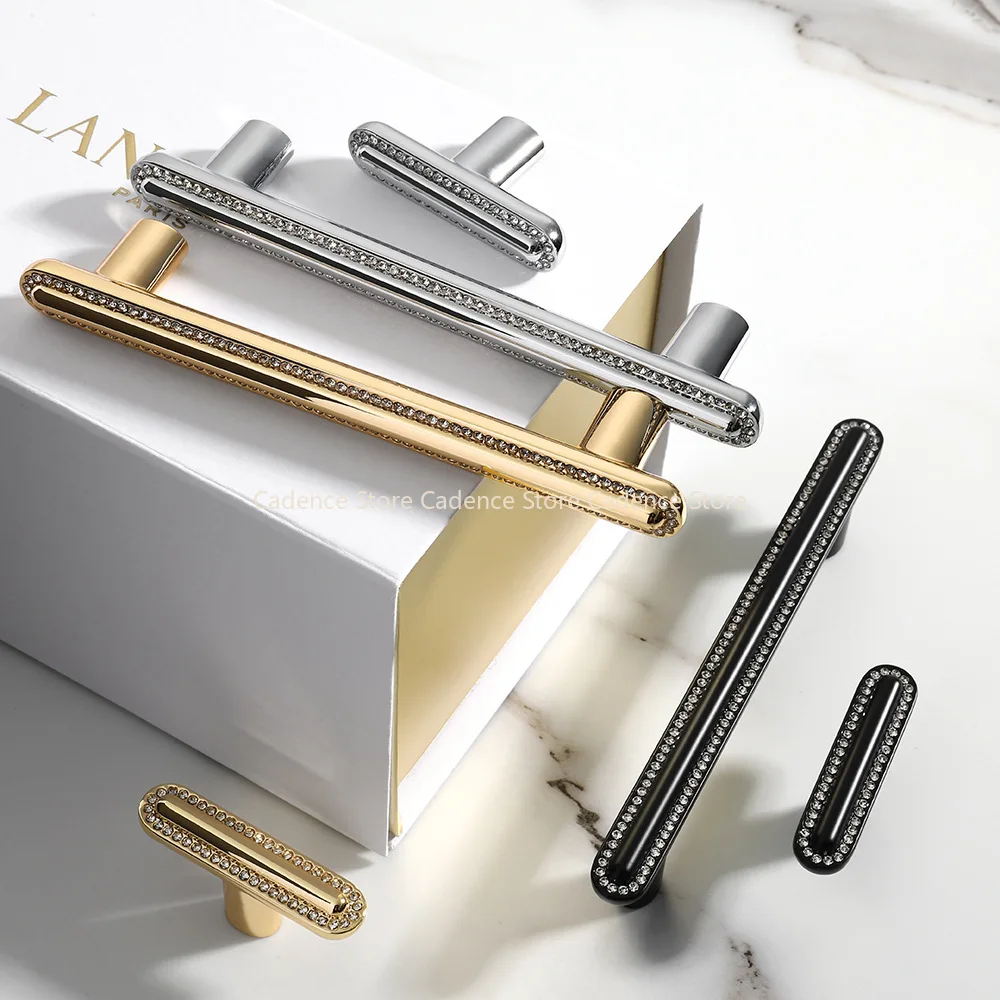 Diamond Crystal Handles for Cabinets and Drawers Modern Black Furniture Handles Wardrobes Door Pulls Dresser Knobs Hardware
