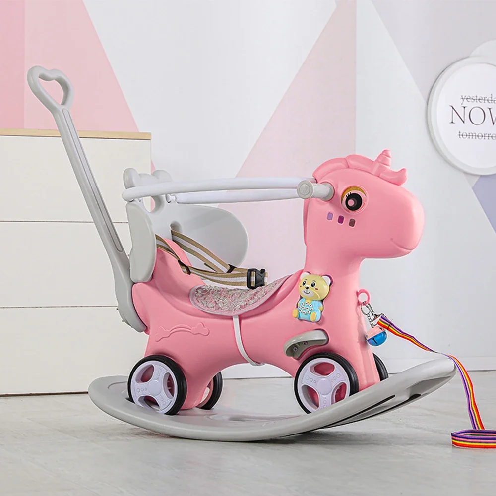 

Rocking Horse for Toddlers Bike Ride On Toys with Push Handle Backrest and Balance Board for Baby Unicorn Kids Riding Birthday