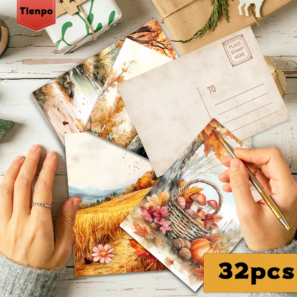 32 Stück, Postkarten zur Herbsternte, Wandaufkleber, Postkarten, Grußkarten, DIY-Postkarten, Souvenirpostkarten, Dekorationen