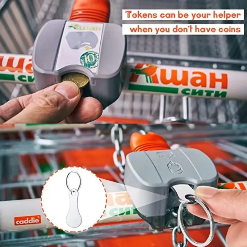Multipurpose Shopping Cart Tokens Trolley Token Stainless Steel Key Ring Decorative Keychain Shopping Portable