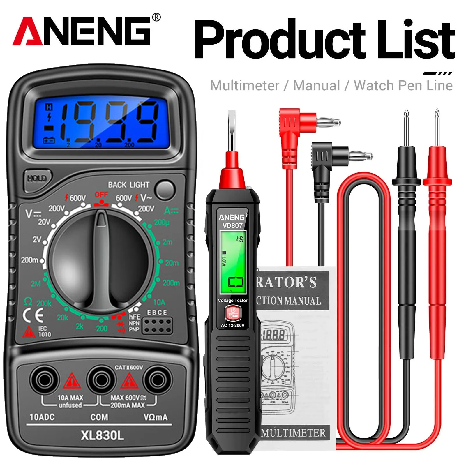 ANENG Digitale Multimeter Voltmeter XL830L Professionele Weerstand VD807 Inductietester Pen Elektricien Reparatie Detector DIY Set