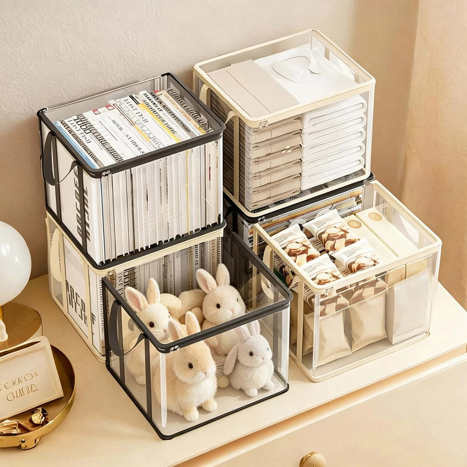 Book Storage Bag Transparent Visible With Zipper Handle Organizer Bag Multifunctional Dustproof Large Capacity Moisture