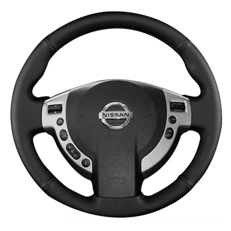 Dla Nissan Qashqai J10 X-TRAIL NV200 2008-2012 stylizacja samochodu 2009-2012 ręcznie czarne prawdziwa skóry zatoczka kierownicy samochodu