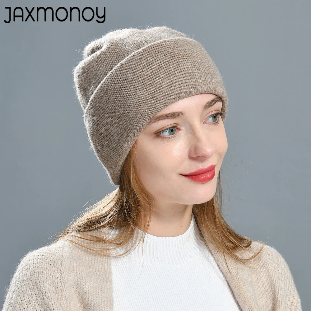 

Jaxmonoy Wool Beanie Hat For Women Winter Casual Solid Double Layer Warm Skullies Hats Comfortable Cashmere Cap Female 2022 New