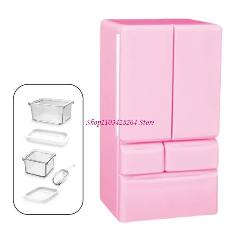 เฟอร์นิเจอร์จำลองตู้เย็นขนาดเล็กเล่นจินตนาการแกล้งเล่นของเล่นสำหรับเด็กที่มีรายละเอียดสมจริงและใช้งานได้