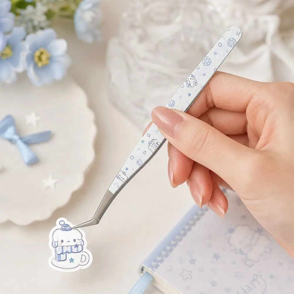 Cute Cat Print Journal Scrapbooking Tweezers Angled Bend Tip Stainless Steel Angled Tip Tweezers Craft Tweezers