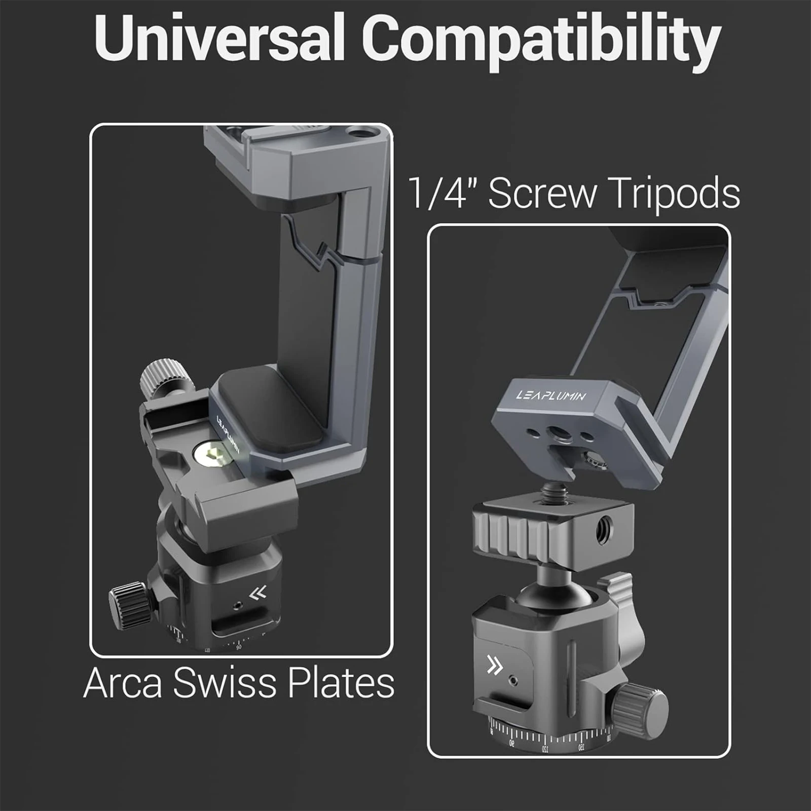 Aluminum Phone Mount for Tripod, Adjustable Phone Tripod Mount with Cold Shoe & Arca Swiss Quick Release Plate