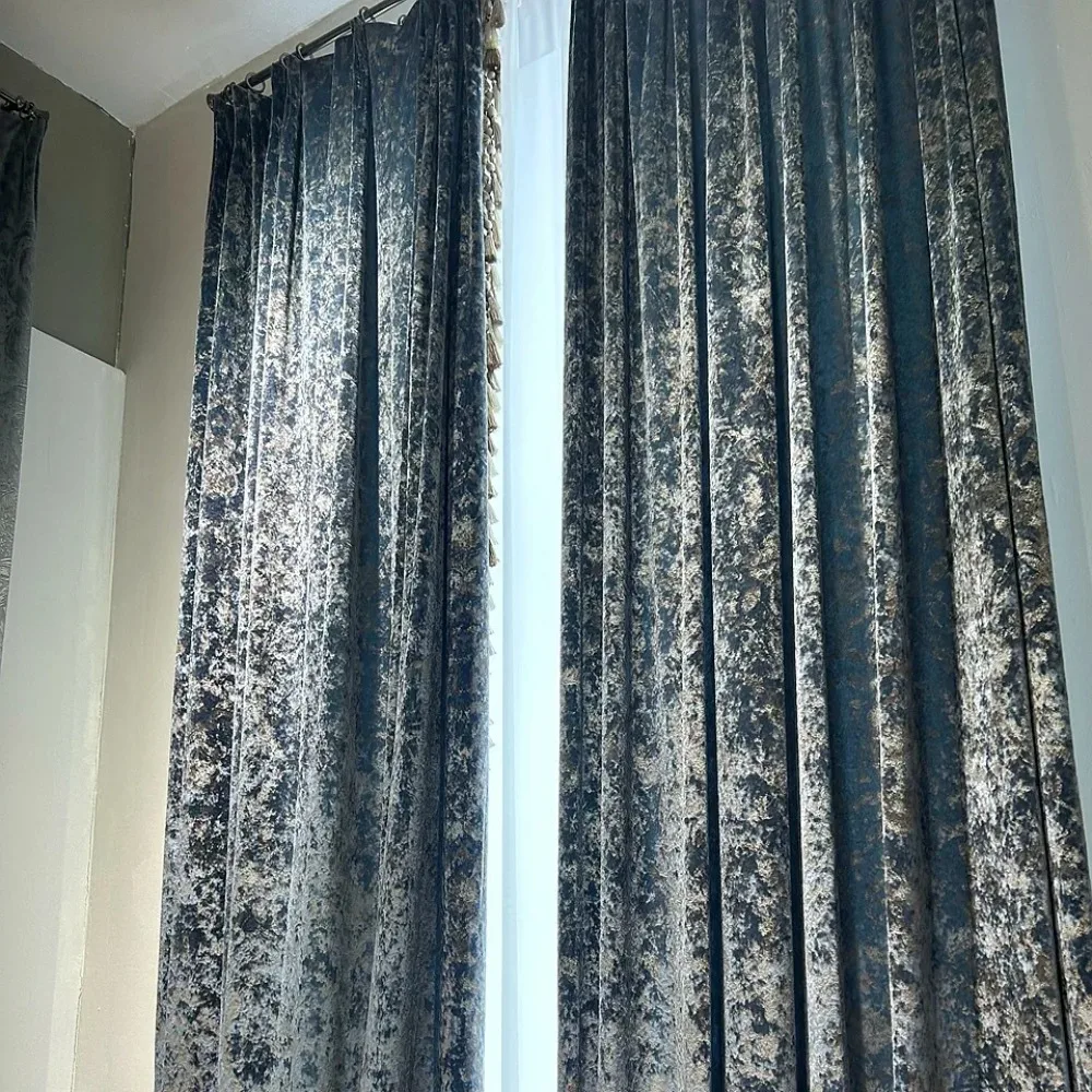 Living room, dining room, bedroom, thick blue gilded velvet blackout and soundproof curtains