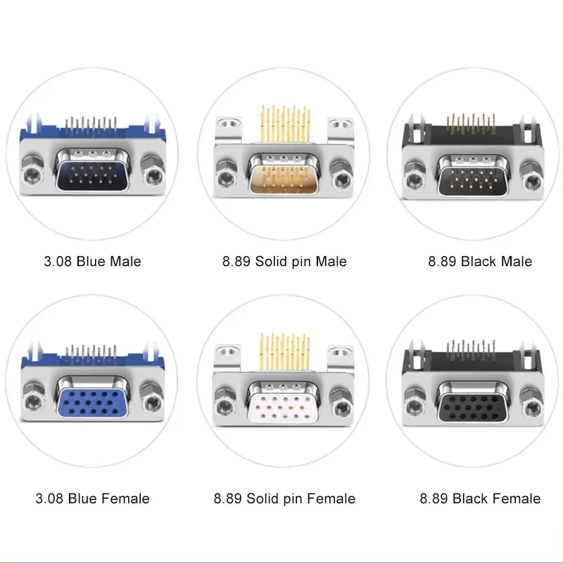 DB15 VGA Socket PCB Welding Plate 3 Rows of 15 Needles Male Female Connector DR15P 3.08/8.85mm Solid Pin 90° Terminal Fitting