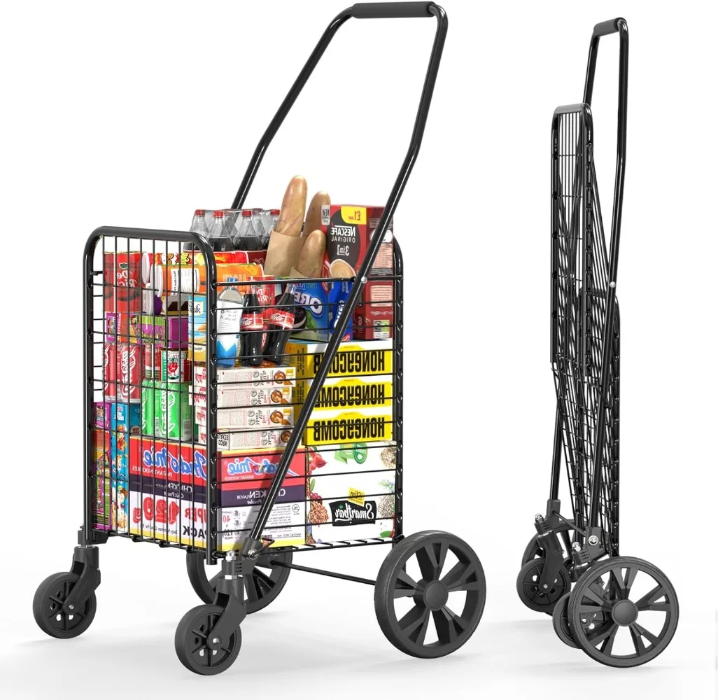 

Folding Grocery Cart Large Capacity Grocery Cart 360° Swivel Rollers