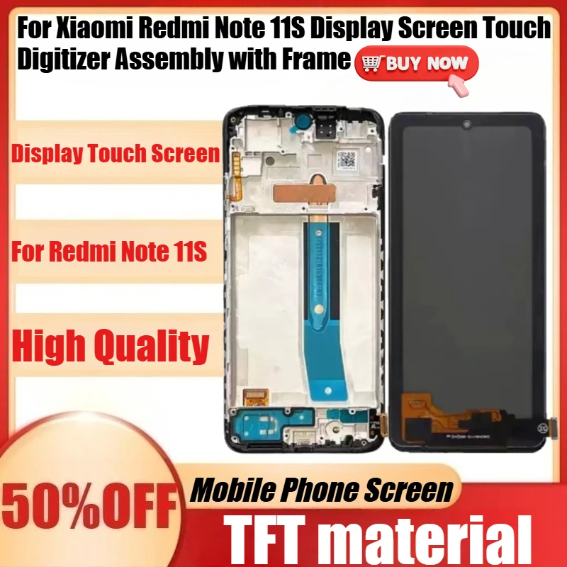 

New TFT for Redmi Note 11S Note11S LCD for Xiaomi Redmi Note 11S Display Screen Touch Digitizer Assembly with Frame