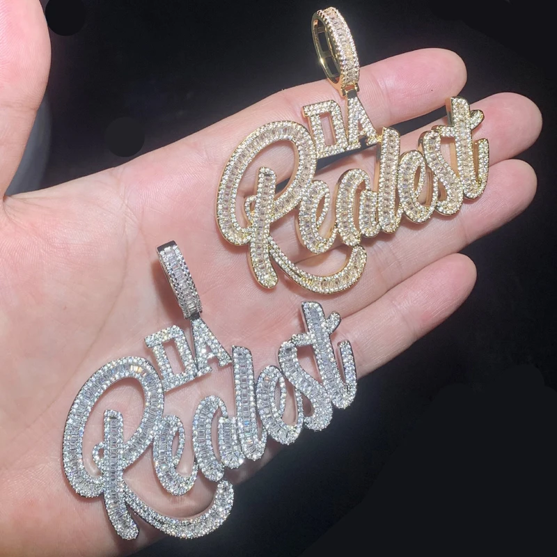 Da Realest Letter Pendant Full Paved 5A Cubic Zirconia Luxury Iced Out Bling Sparking Men Hip Hop Necklace