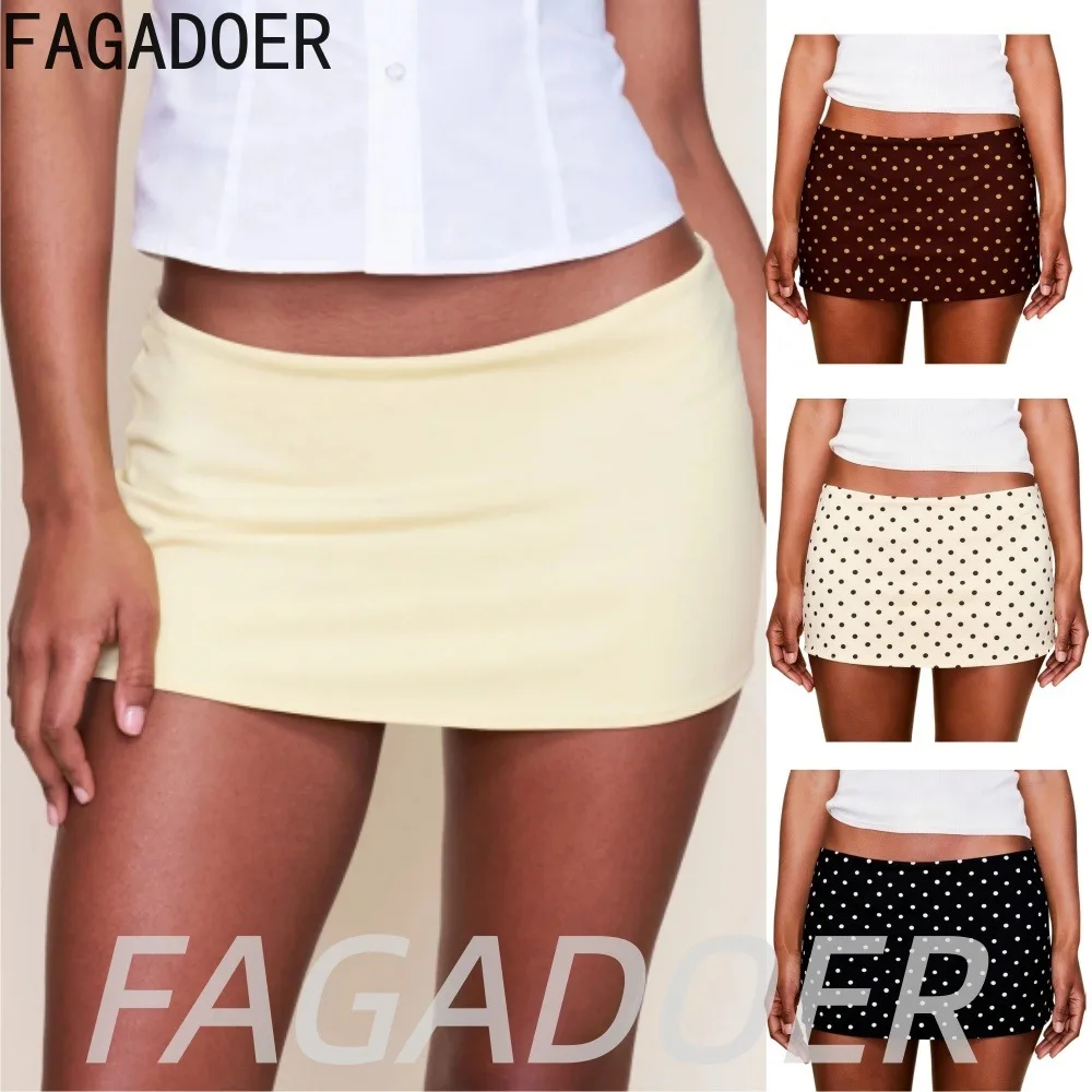 FAGADOER Low-rise Y2K Retro Polka Dot Mini Skirts Fashion Solid Color Bodycon Hip Short Skirt Hot Girl Streetwear Bottom Skirts