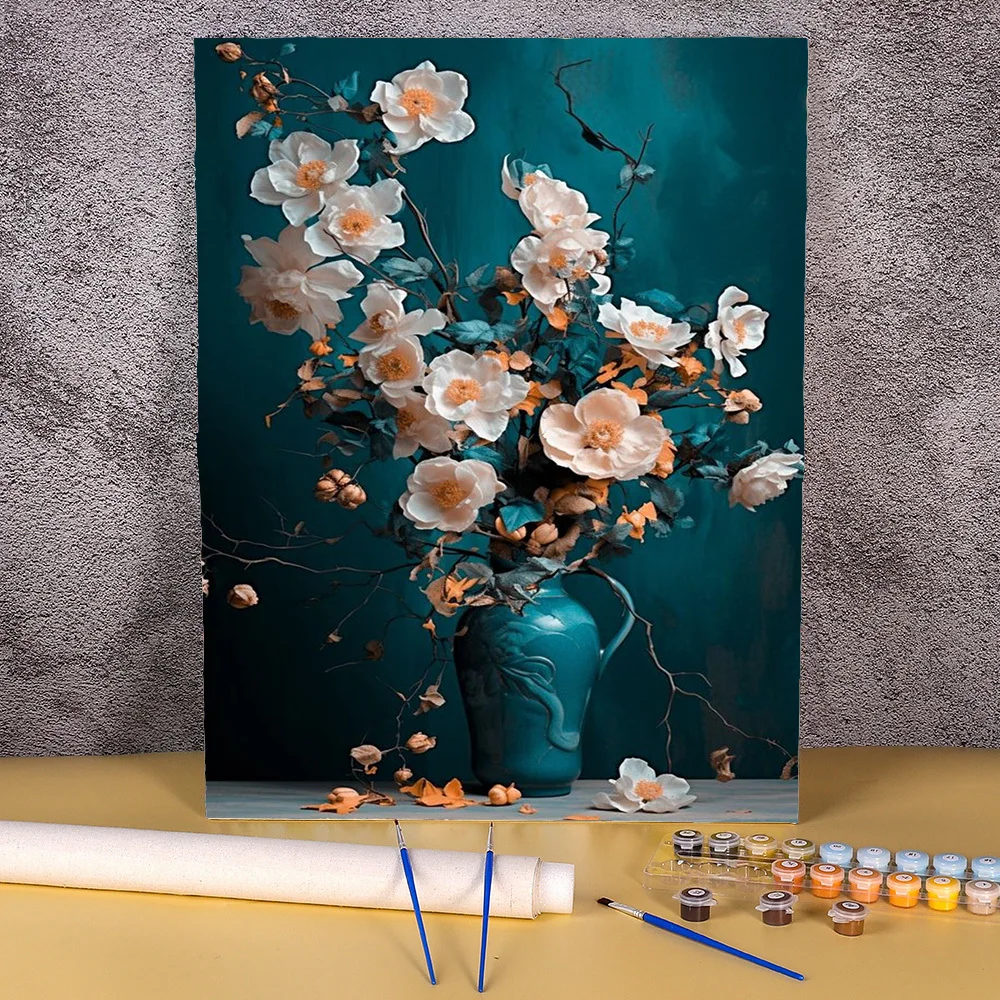 

Coloring By Numbers Vintage Flower Vase Drawing On Canvas HandPainted DIY Gift Retro Picture Home Decoration Wall Art Painting