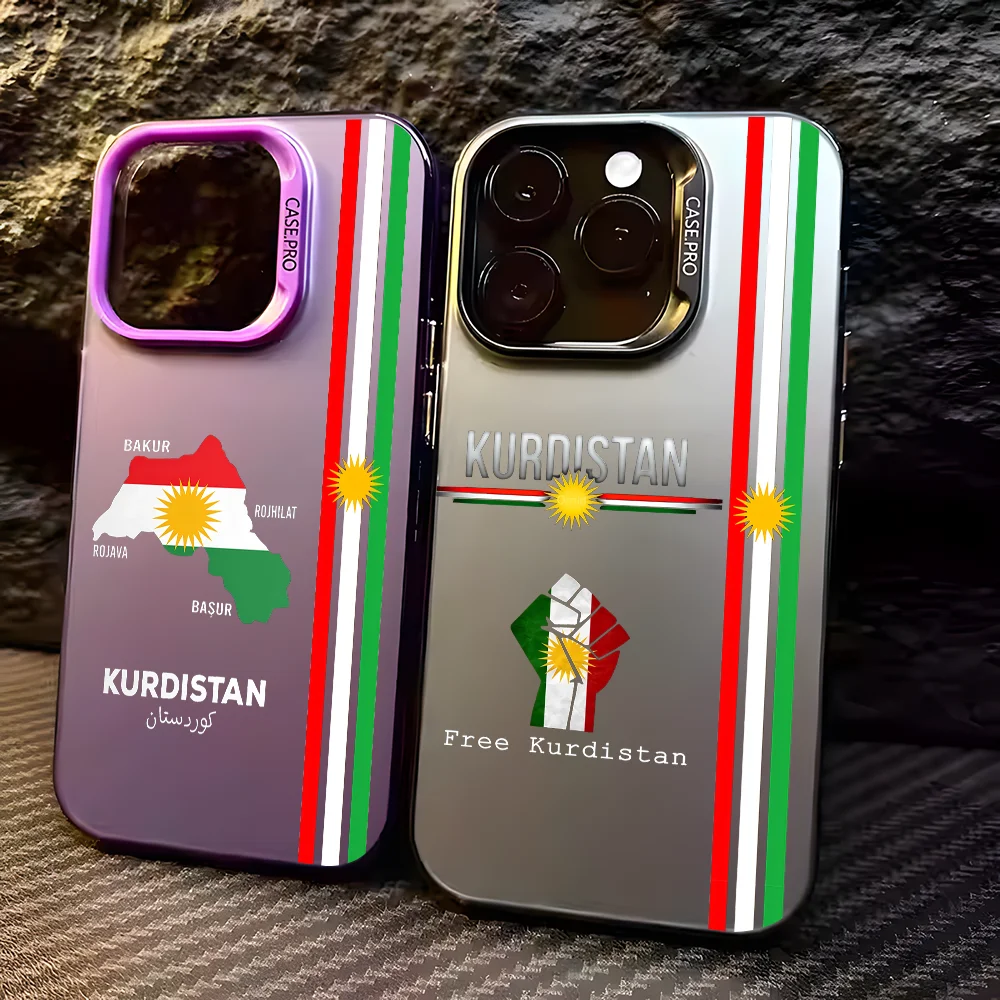 

Kurdistan Flag MAP Phone Case For IPhone 16 Pro Max 15 14 13 12 11 Plus Multicolor Aurora Laser Shockproof Funda