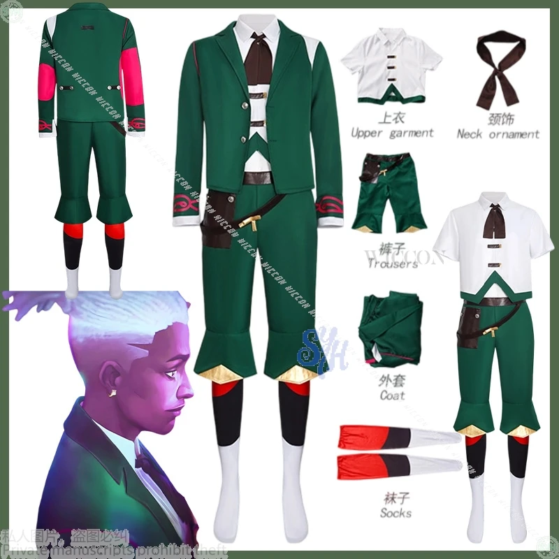 EKKO Косплей Игра Фильм Arcane:League Of Legends Анимеコス Rosen Темно-зеленое пальто Брюки Костюм PUNK Мода Хэллоуин LOL Party Cos EKKO Косплей Игра Фильм Arcane:League Of Legends Анимеコス Rosen Темно-зеленое пальто Брюки Костюм PUNK Мода Хэллоуин LOL Party Cos