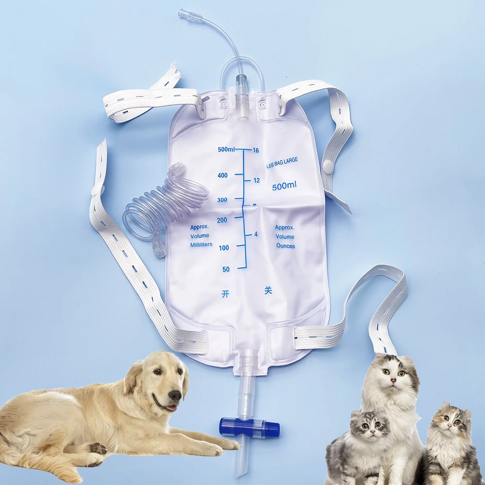 1PCS Animal Urine Drainage Collection Bag Attach To Foley Cathter Single Use With Extension Tube Hanging Straps FLUTD Associated