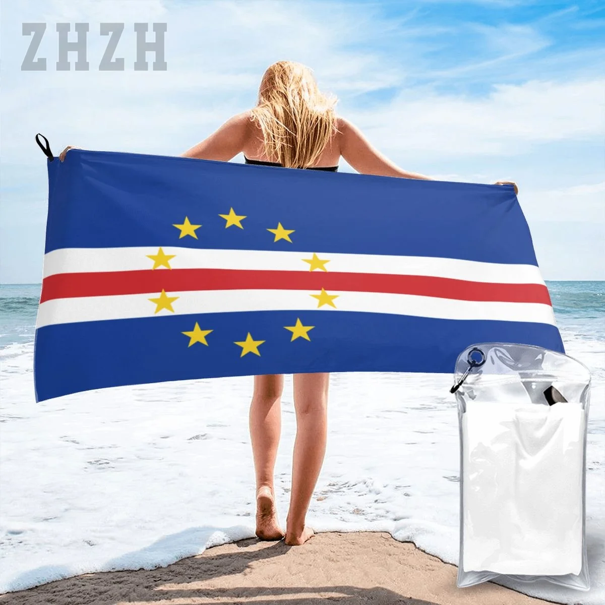 More Design Cape Verde Flag Emblem Bath Towel Quick dry Microfiber Absorbing Soft Water Breathable Beach Swimming Bathroom