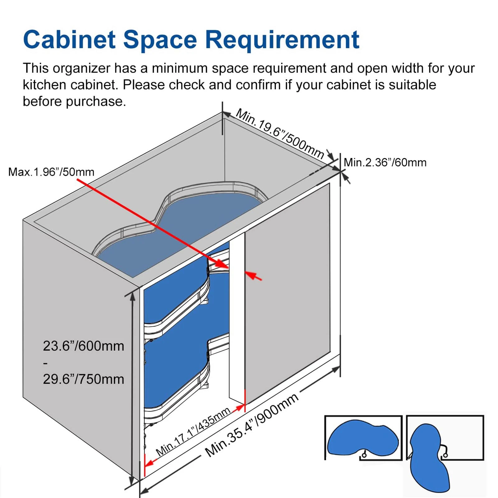 Blind Corner Cabinet Tray 2 Tier Height Adjustable Strong Load Bearing Cabinet Swing Pull Out Organizer