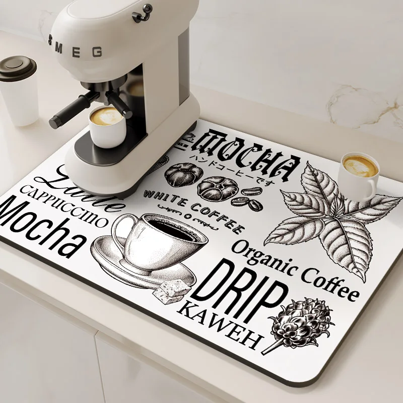 Large Coffee Machine Mat Absorbent Kitchen Dish Drying Mats Quick Dry Drain Pad Tableware Non-slip Draining Placemat