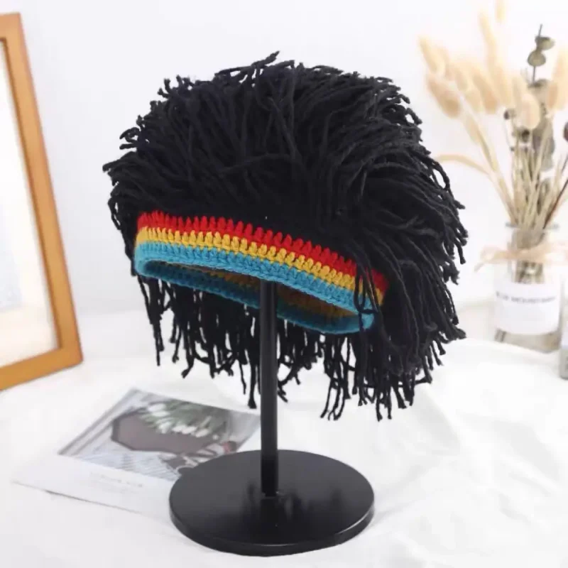 Men Rasta False Braid Synthetic Beanie Caps Hip Hop Winter Handmade Crochet Hat Gorro Halloween Funny Party Jamaica African Wig