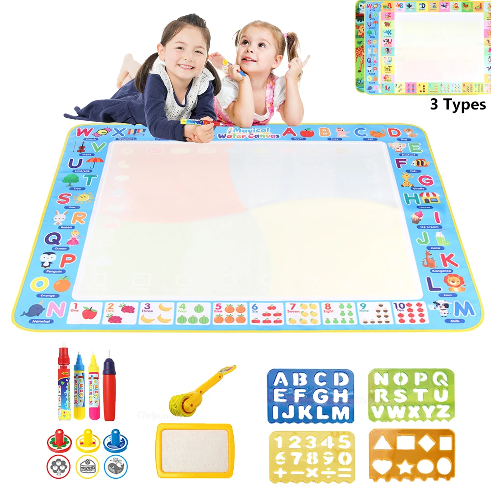 100x80CM Magic Water Drawing Mat with Reusable Magic Pens Doodle Montessori Painting Board Educational Toys Kids Gifts 39X31in