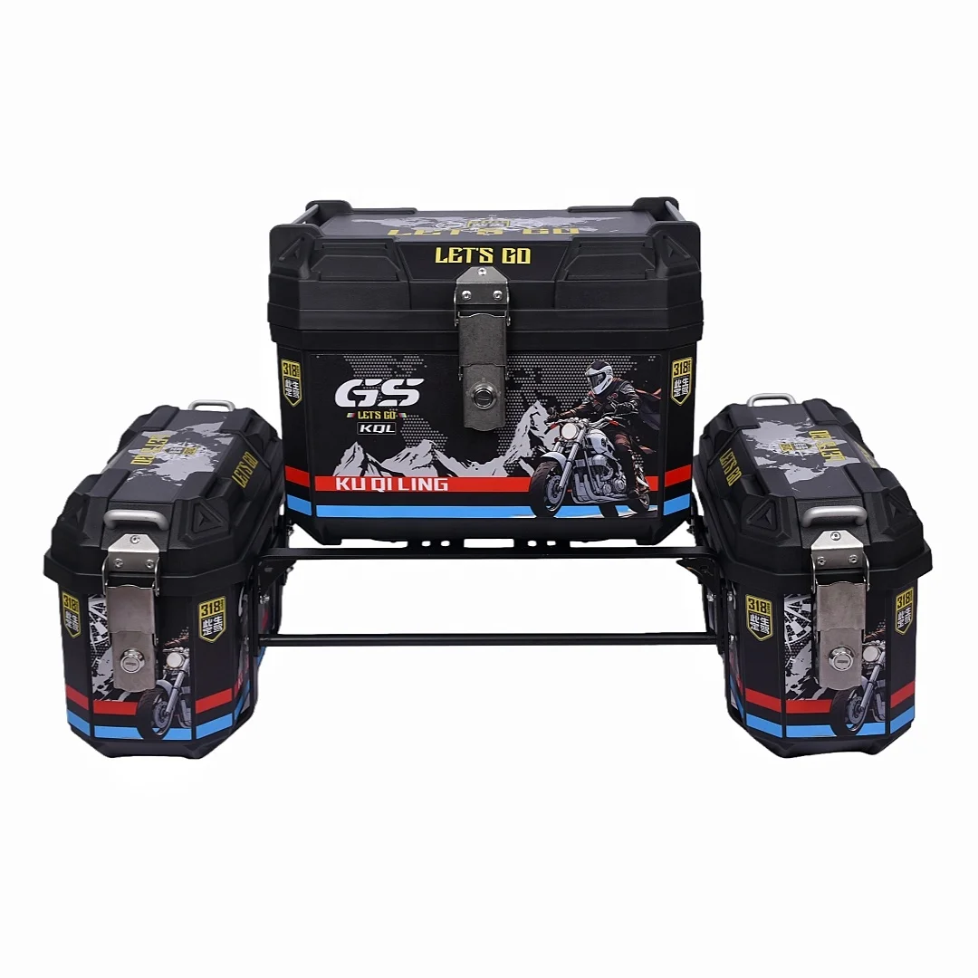 

High Quality BK Brand Universal Motorcycle Tail Cargo Box PP Material 3-Piece Luggage Set 47L+25L Capacity Waterproof 1-Year
